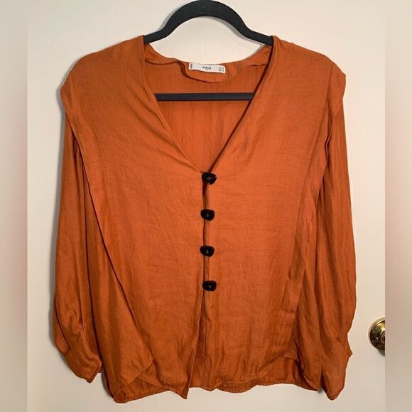 MNG suit EUC orange v-neck button down top Size medium - Picture 1 of 6